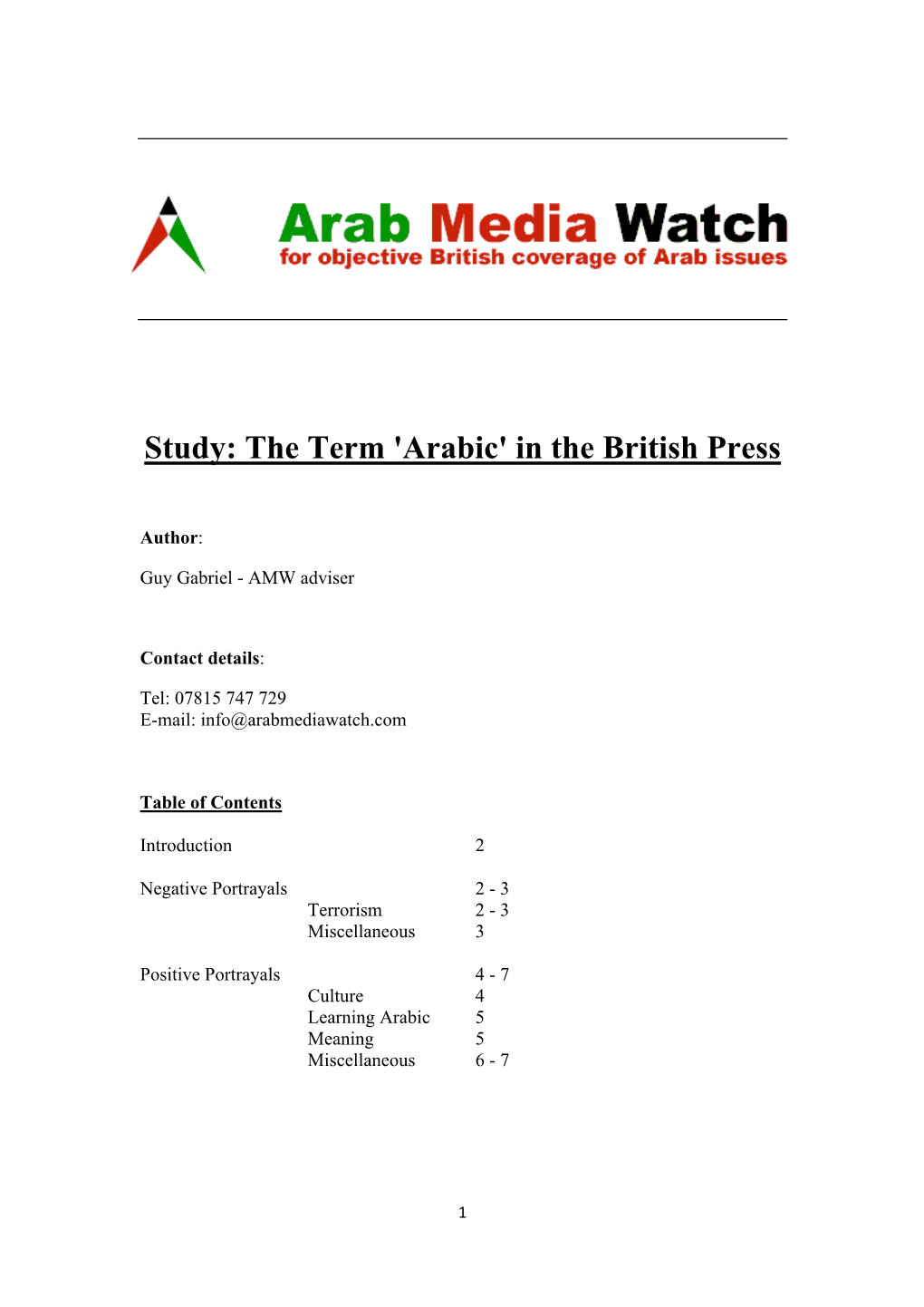 The Term 'Arabic' in the British Press