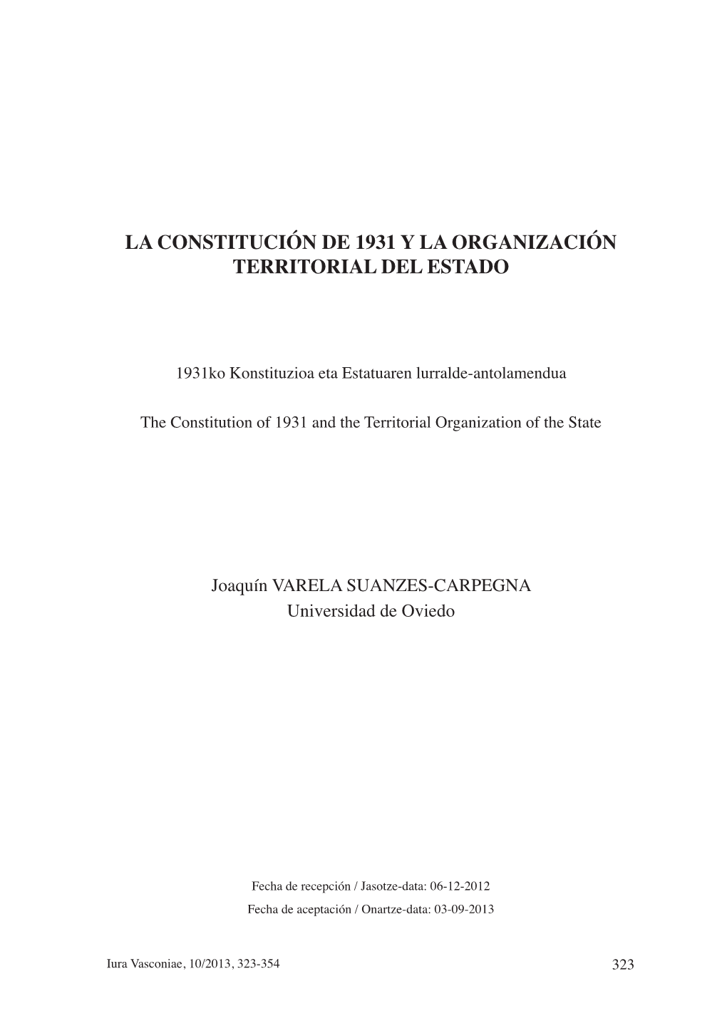 La Constitución De 1931 Y La Organización Territorial Del Estado