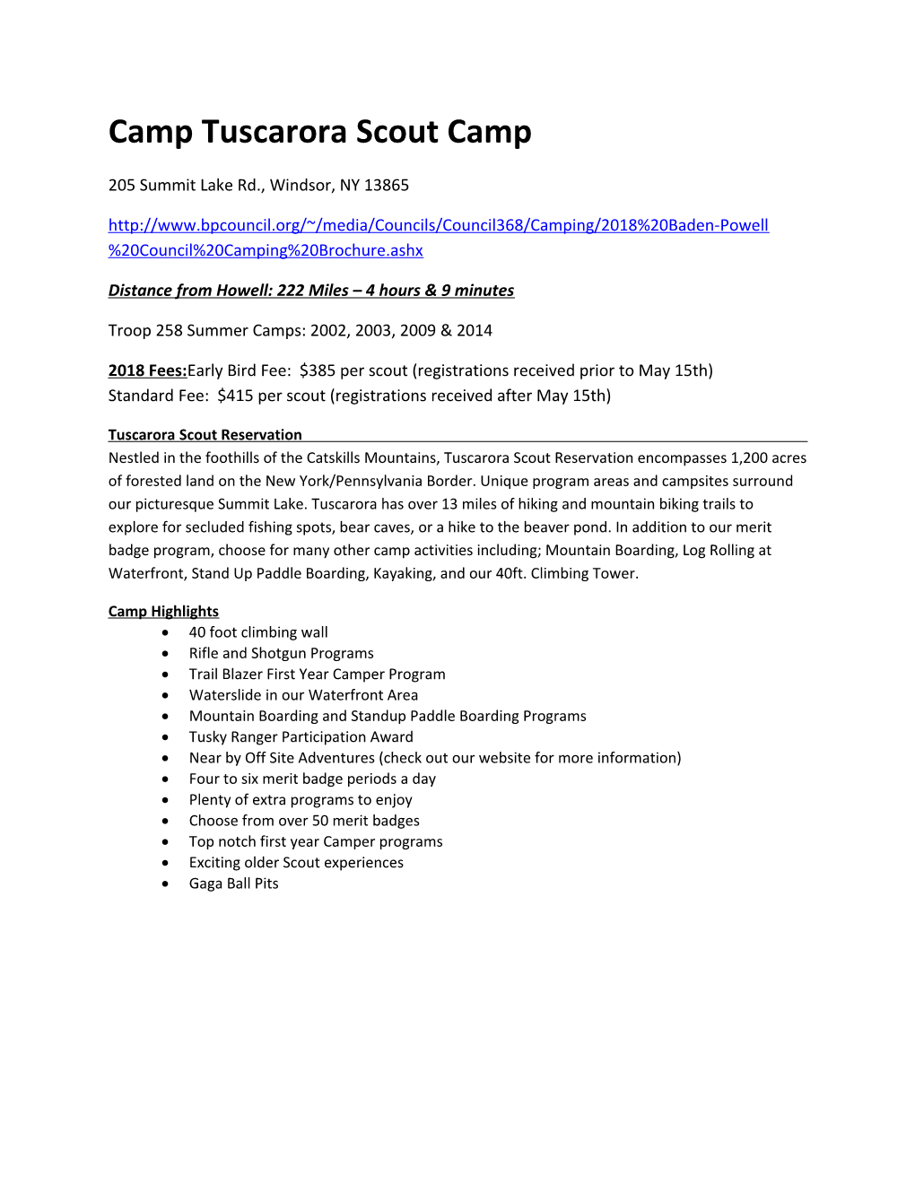 Camp Tuscarora Scout Camp