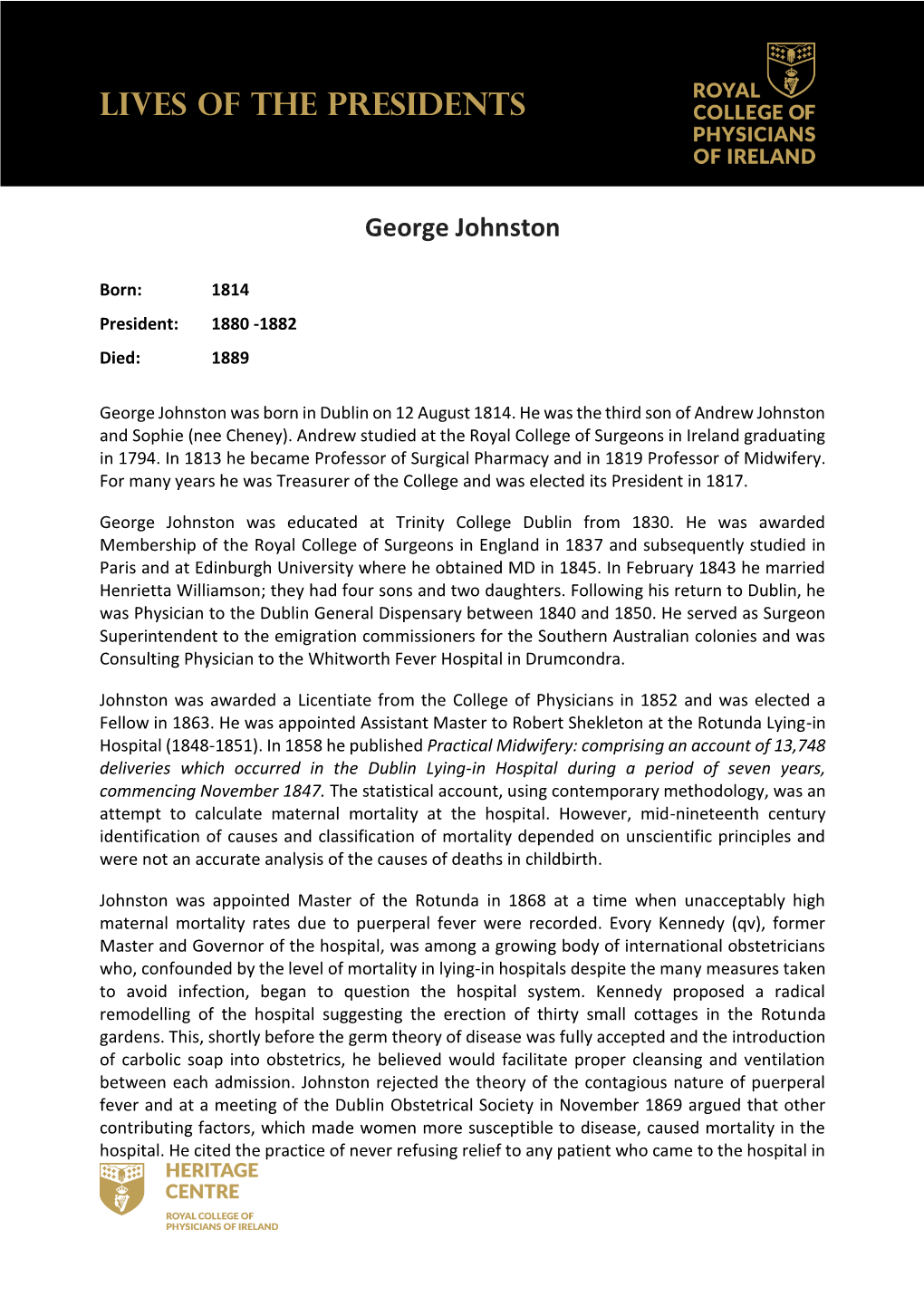LIVES of the PRESIDENTS George Johnston