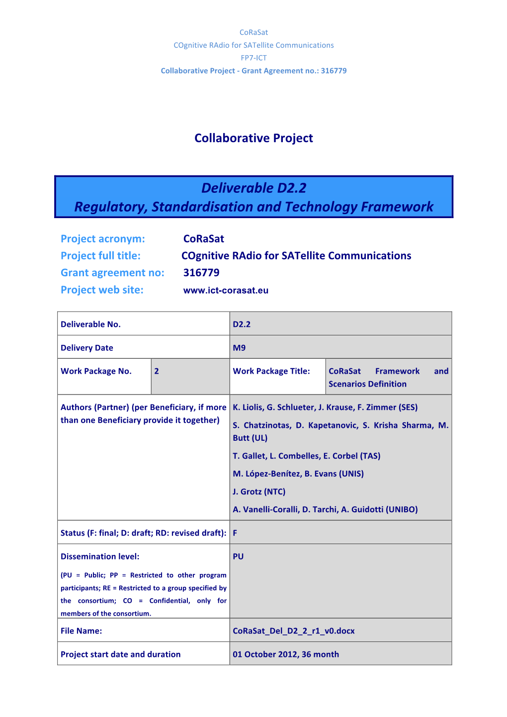 Deliverable)D2.2) Regulatory,)Standardisation)And)Technology)Framework)