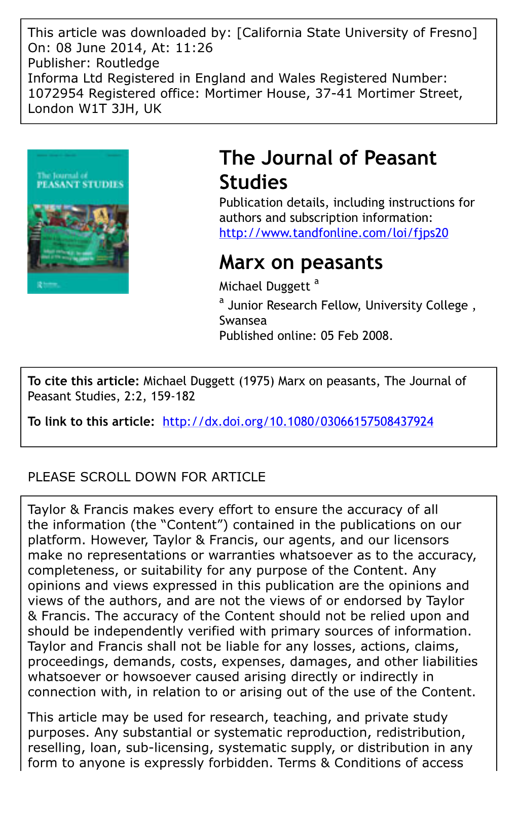 The Journal of Peasant Studies Marx on Peasants