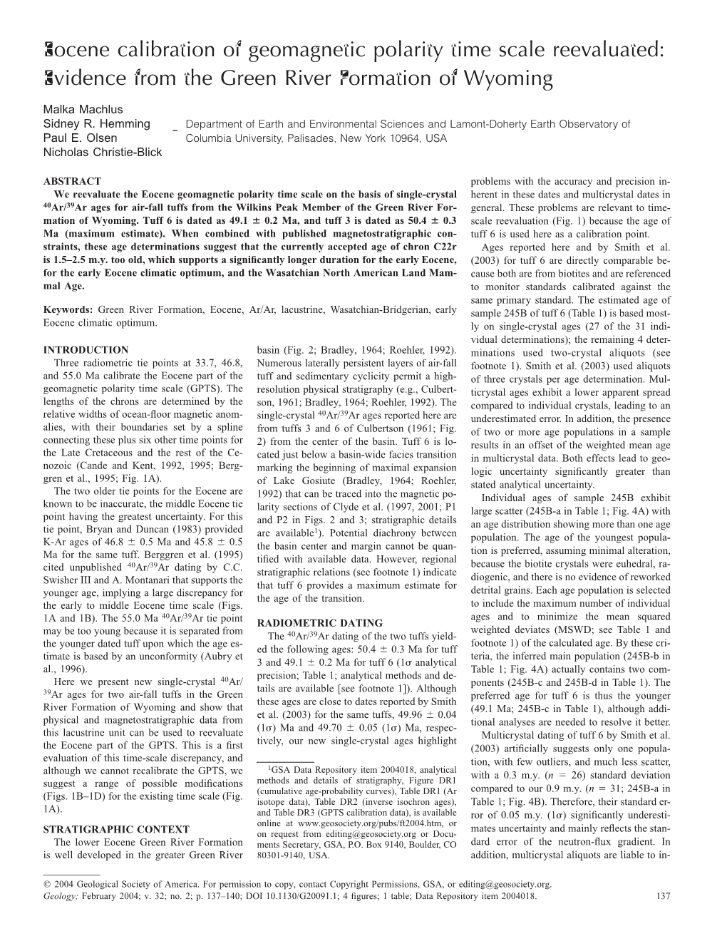 Eocene Calibration of Geomagnetic Polarity Time Scale Reevaluated: Evidence from the Green River Formation of Wyoming