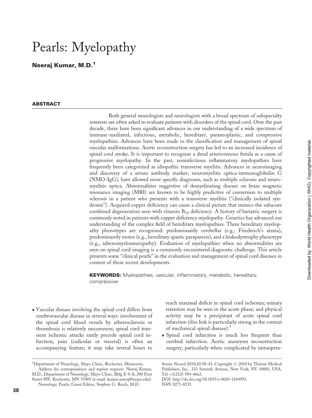 Pearls: Myelopathy