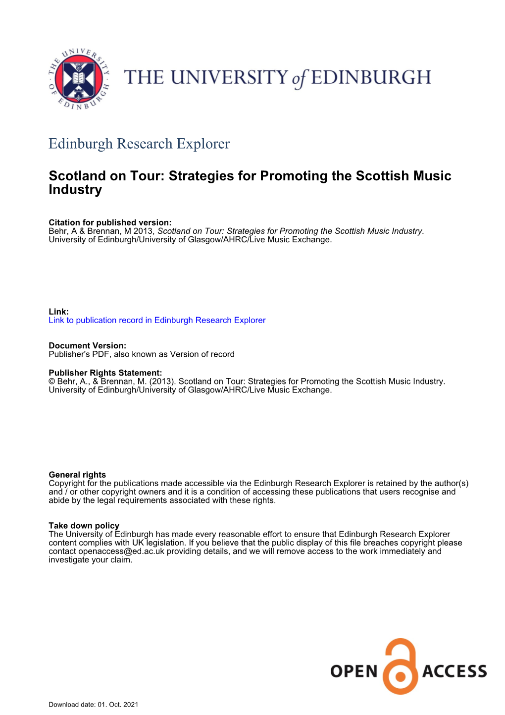 Scotland on Tour: Strategies for Promoting the Scottish Music