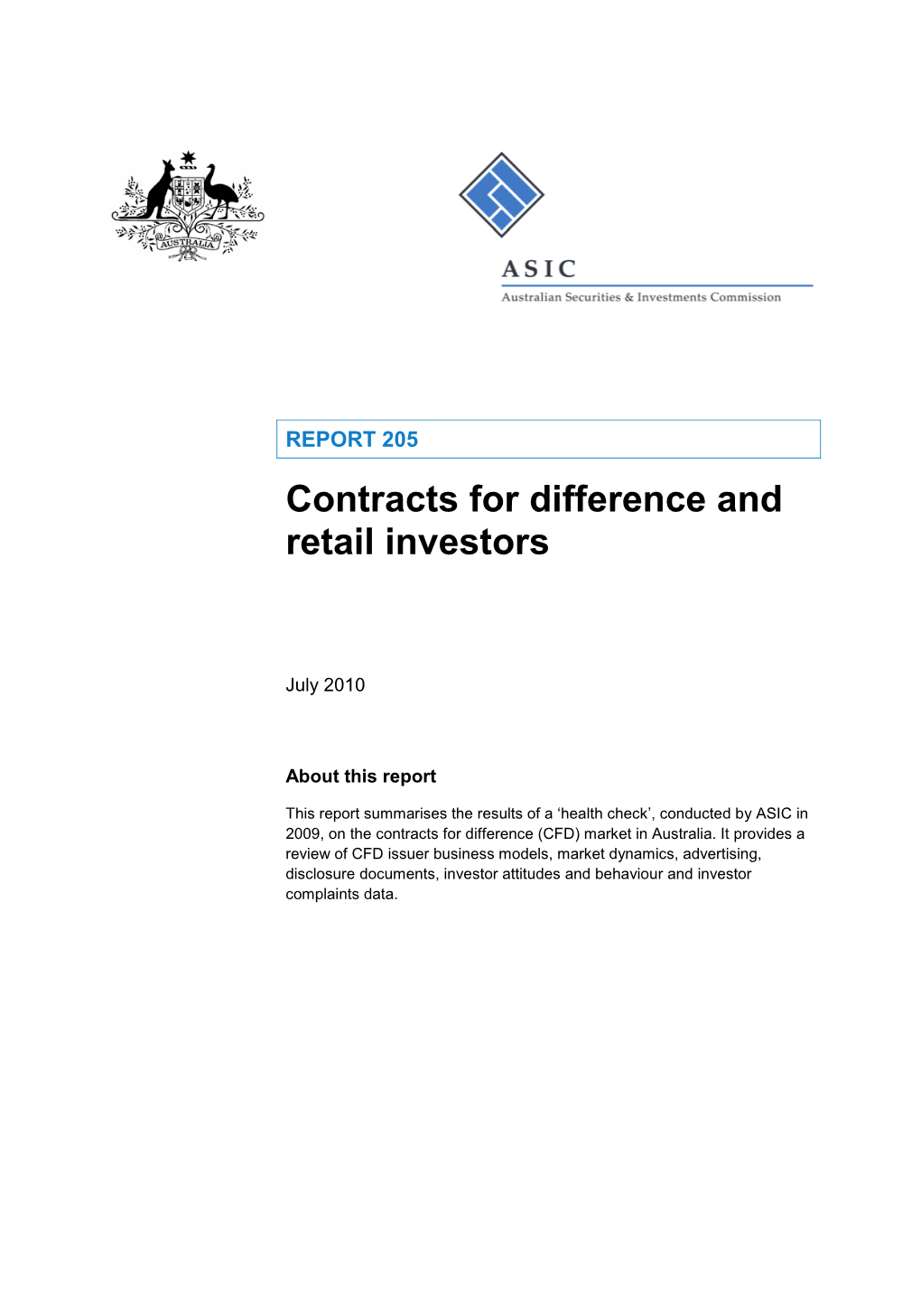 Report REP 205 Contracts for Difference and Retail Investors