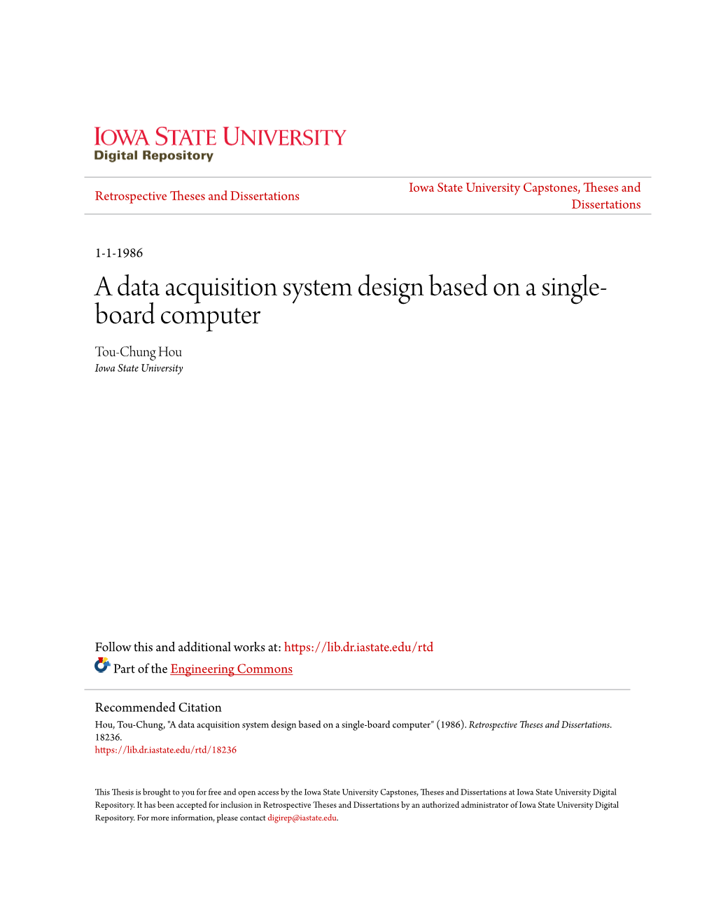 A Data Acquisition System Design Based on a Single-Board Computer" (1986)