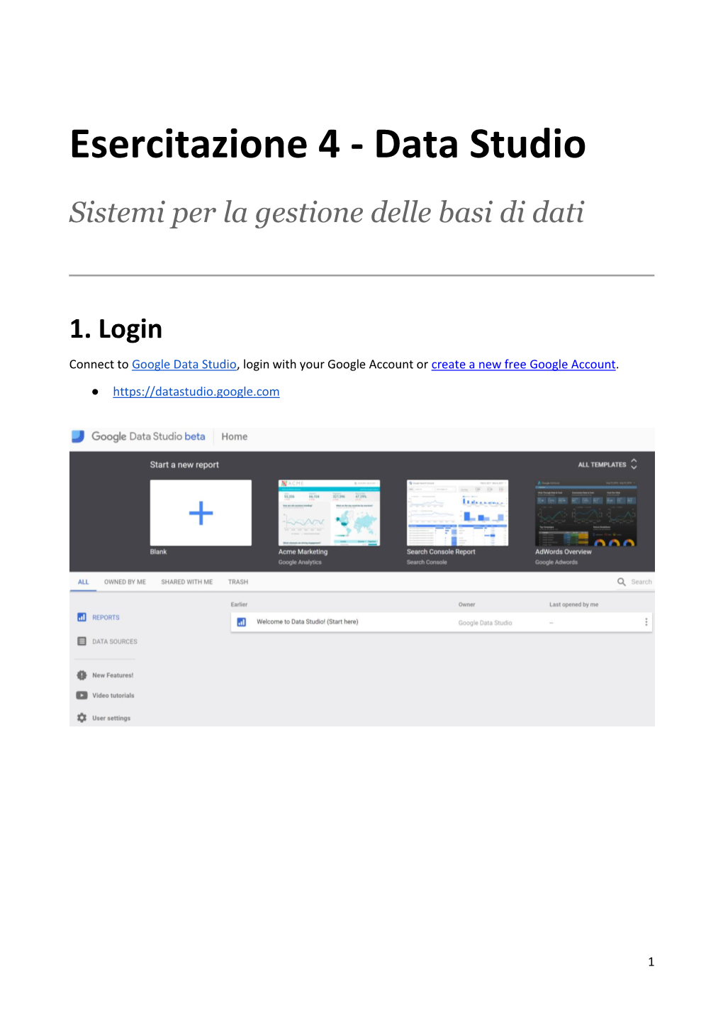 Esercitazione 4 - Data Studio