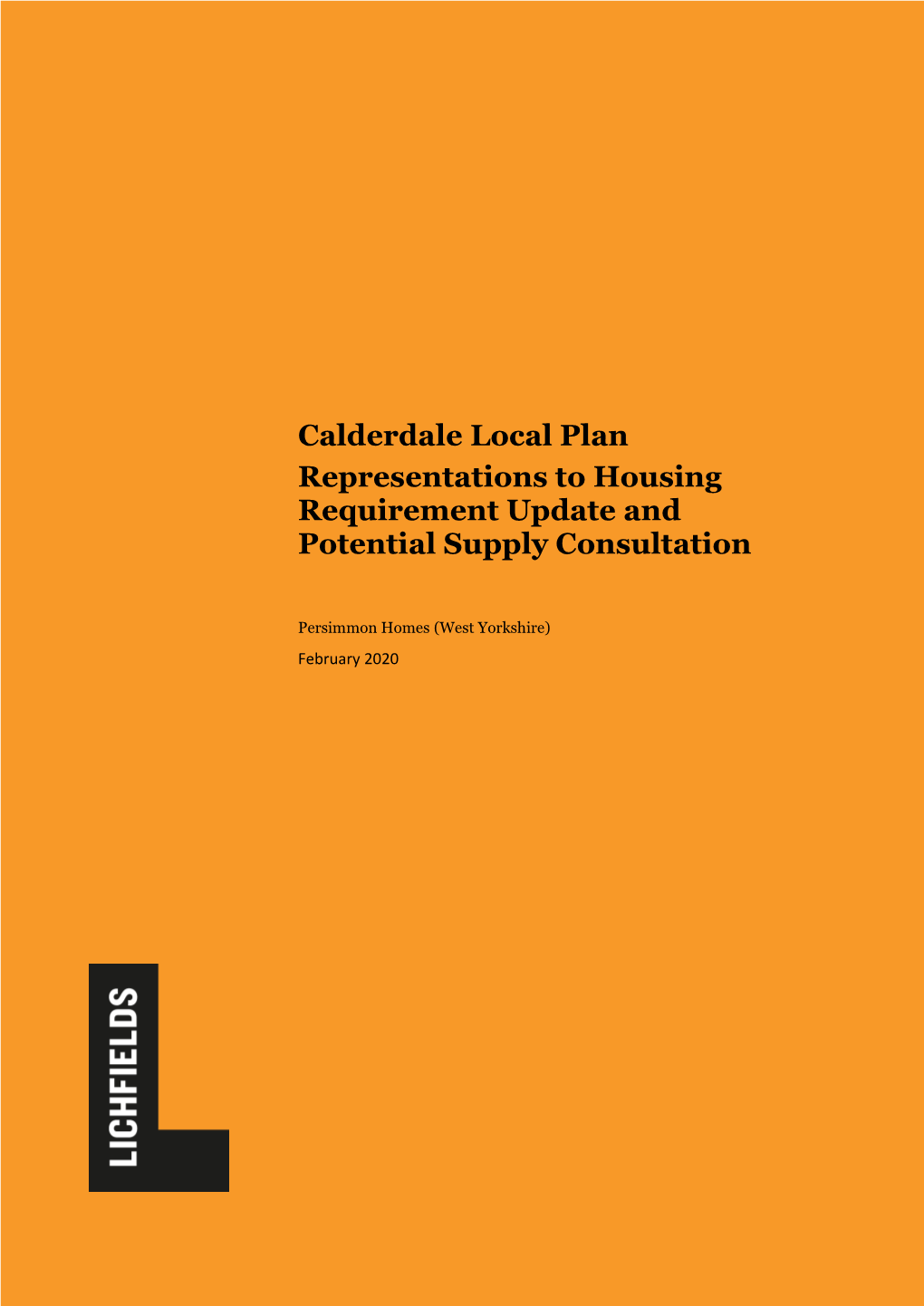 Calderdale Local Plan Representations to Housing Requirement Update and Potential Supply Consultation