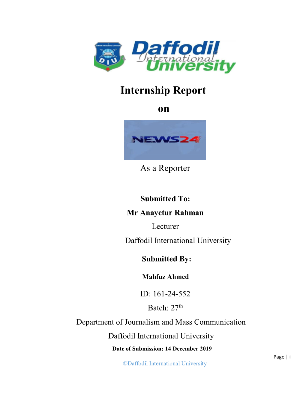 Internship Report On