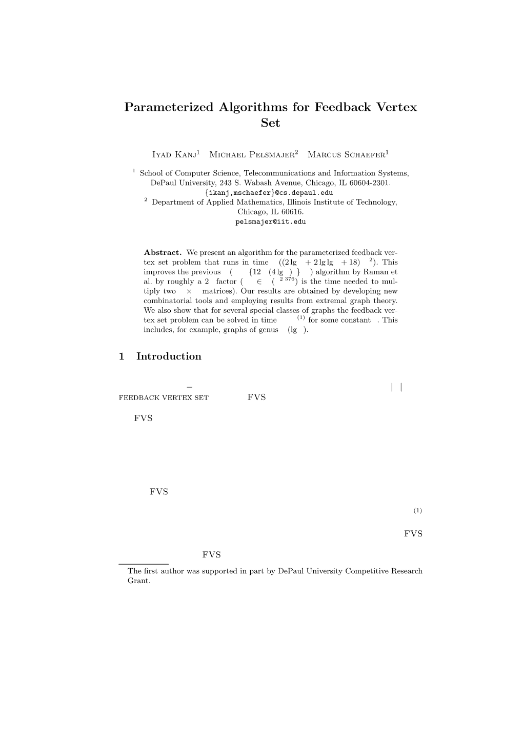 Parameterized Algorithms for Feedback Vertex Set