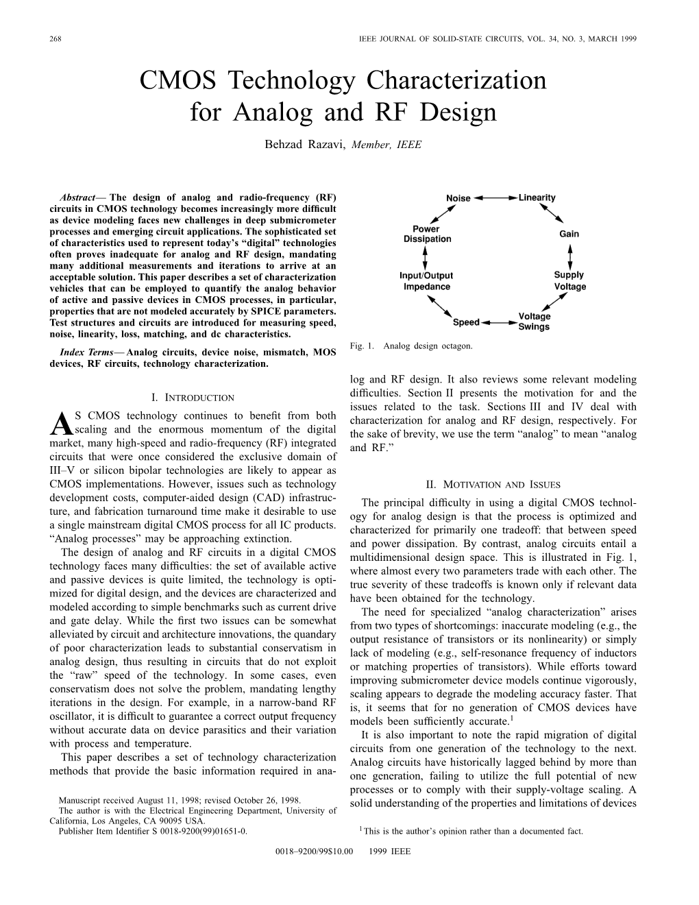 CMOS Technology Characterization for Analog and RF Design