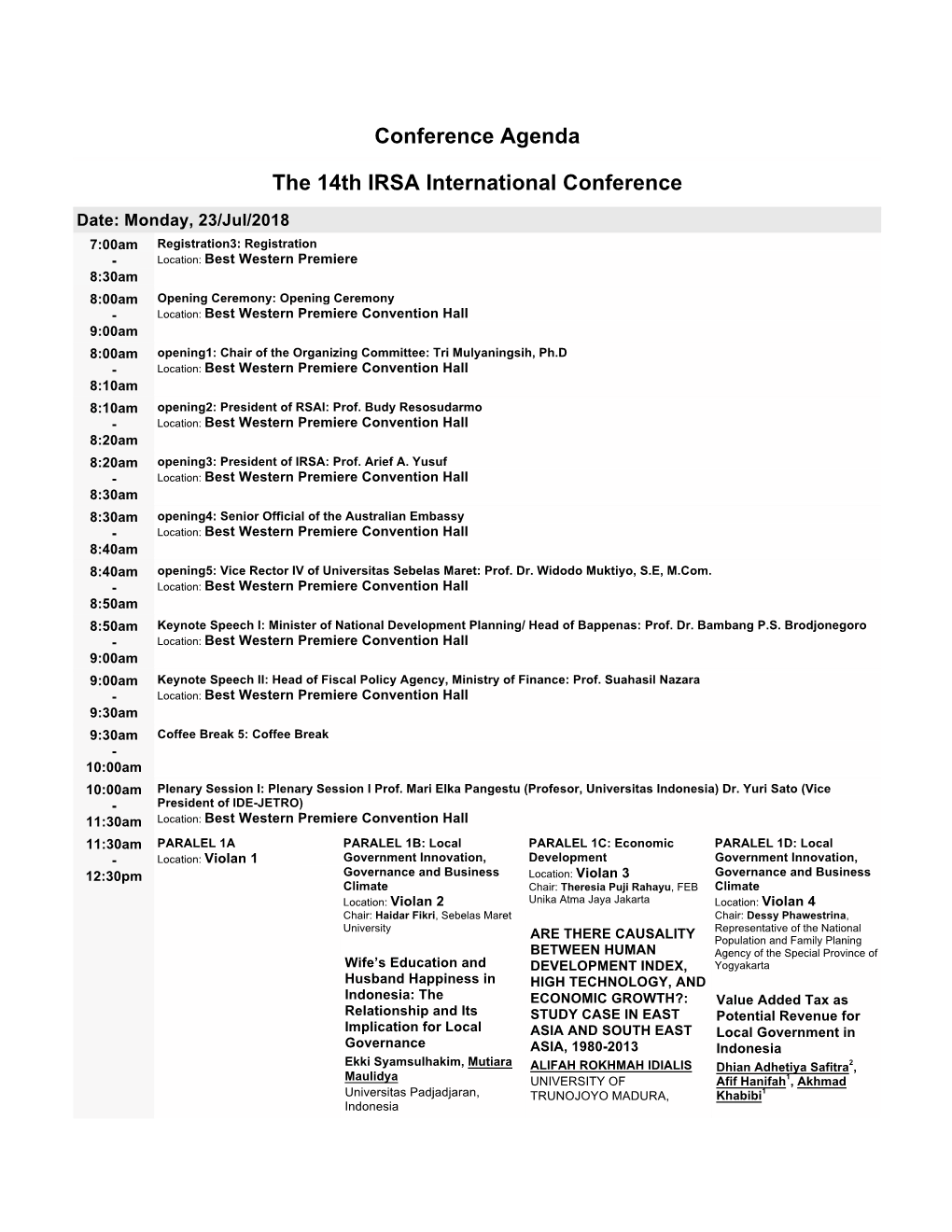 IRSA Conference Agenda