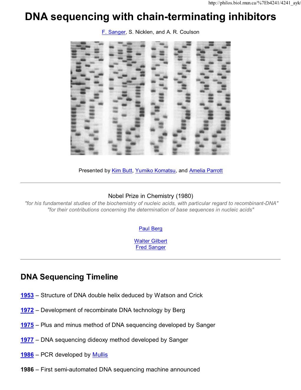 DNA Sequencing with Chain-Terminating Inhibitors