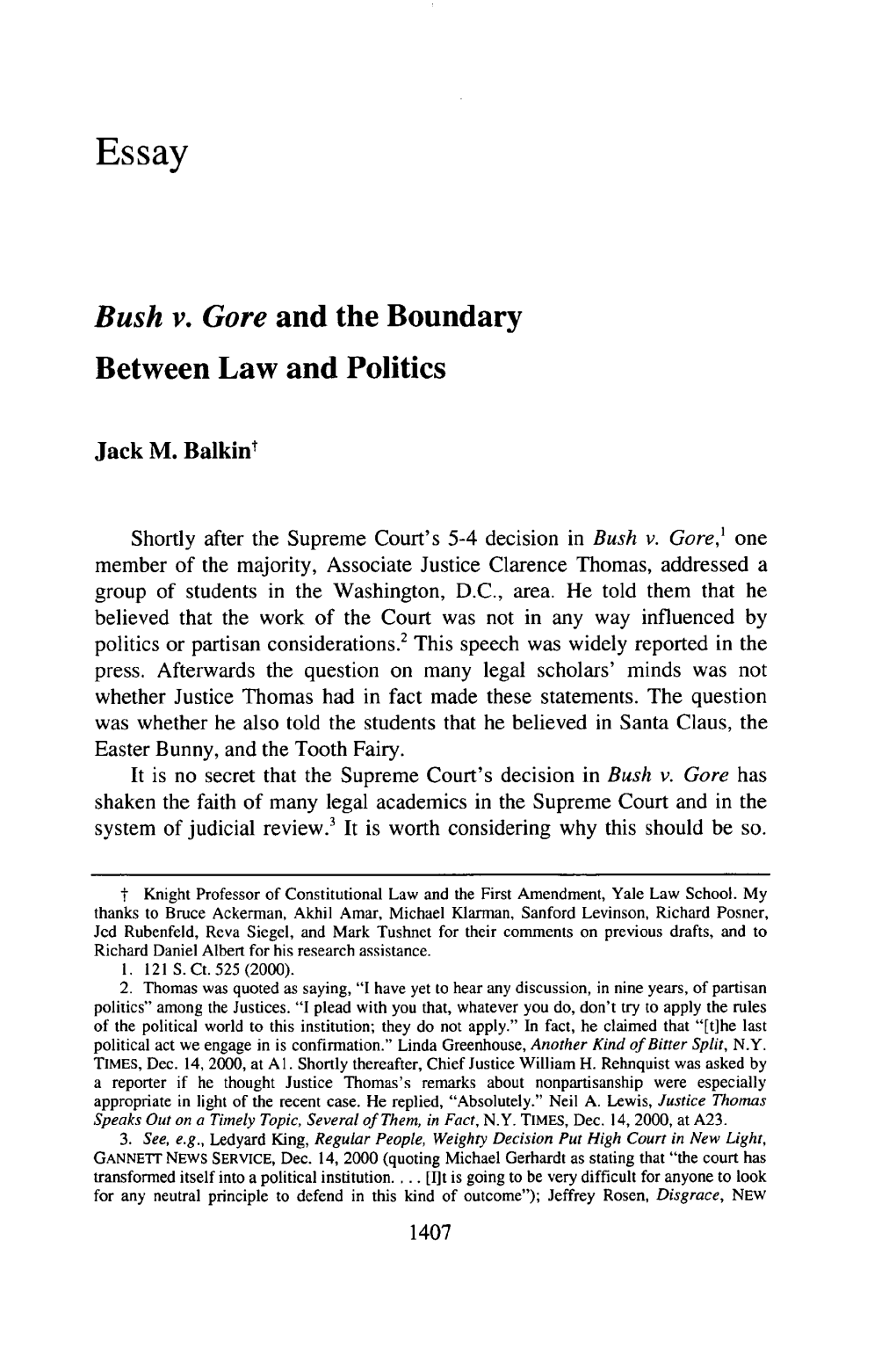 Bush V. Gore and the Boundary Between Law and Politics