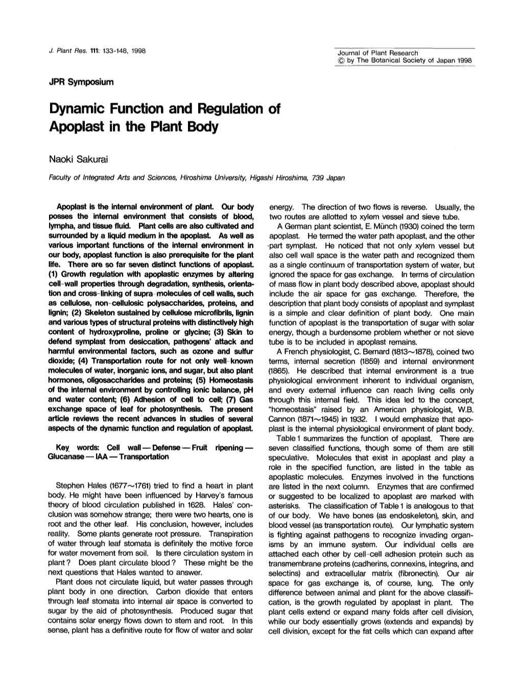 Dynamic Function and Regulation of Apoplast in the Plant Body