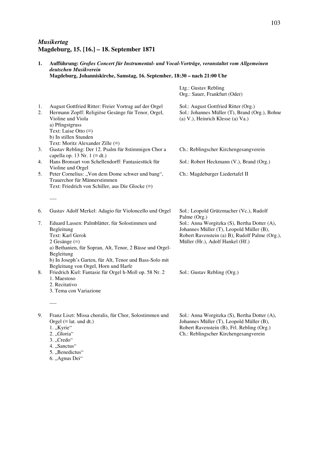 103 Musikertag Magdeburg, 15. [16.] – 18. September 1871