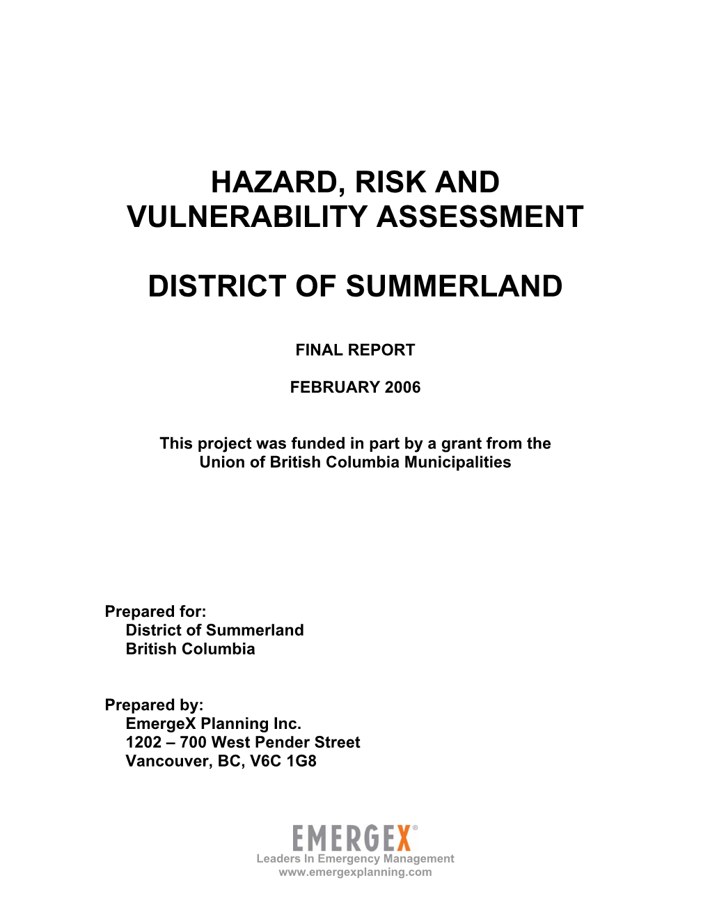 Summerland Hazard, Risk & Vulnerability Assessment Report