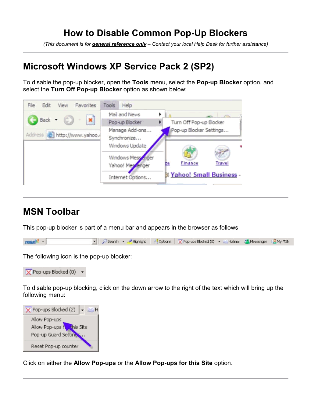 How to Disable Common Pop-Up Blockers Microsoft Windows XP