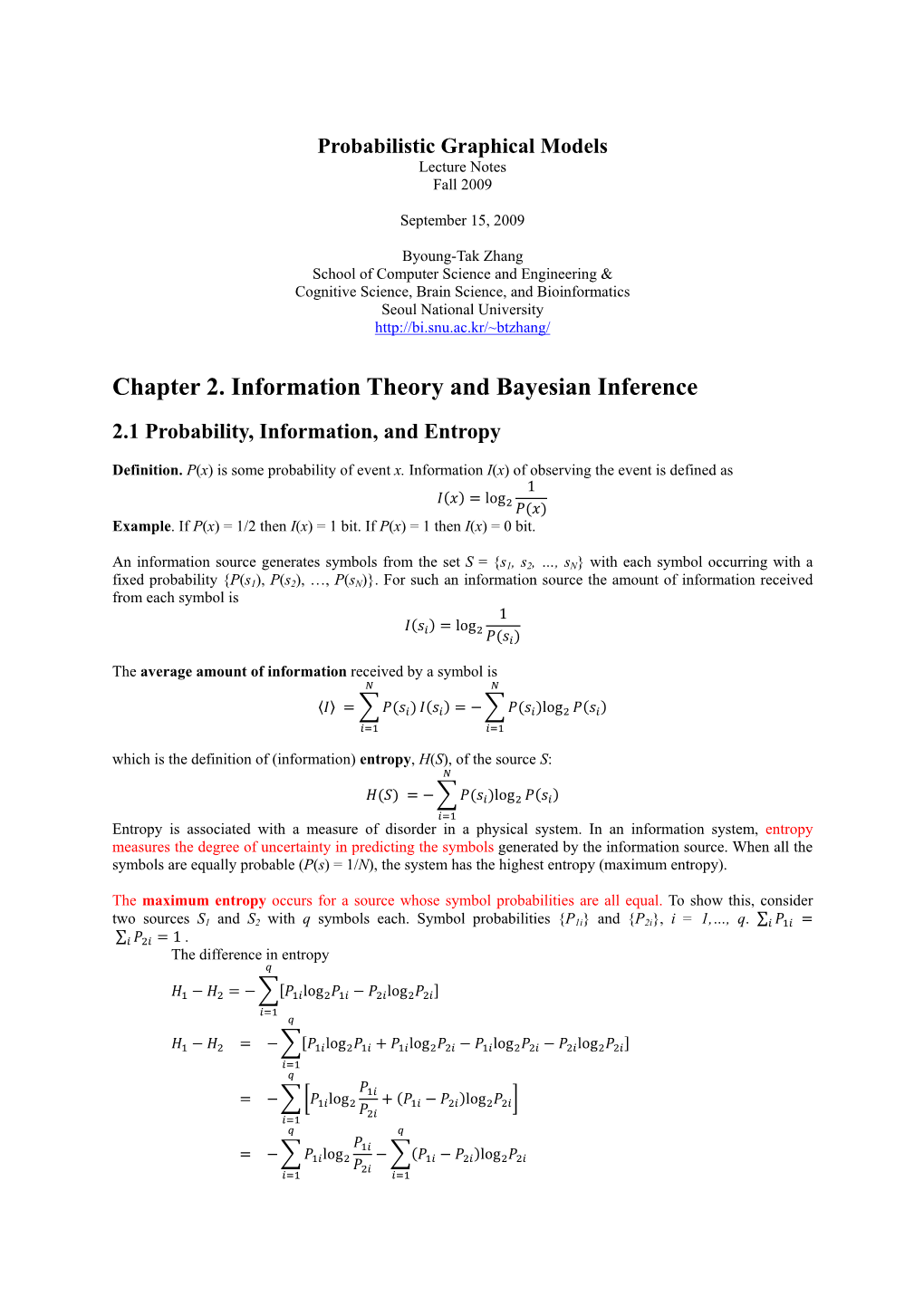 Chapter 2. Information Theory and Bayesian Inference