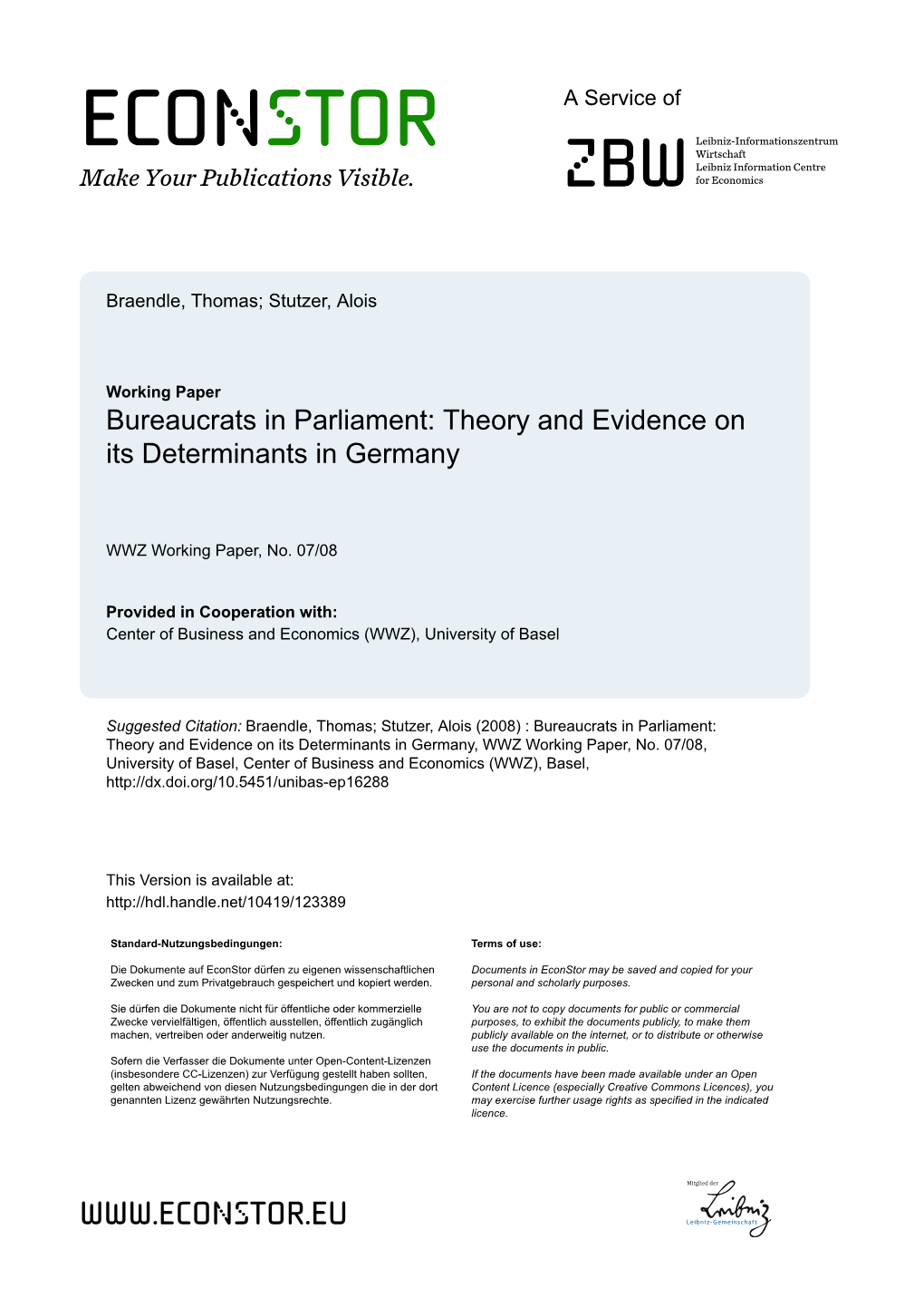 Bureaucrats in Parliament: Theory and Evidence on Its Determinants in Germany
