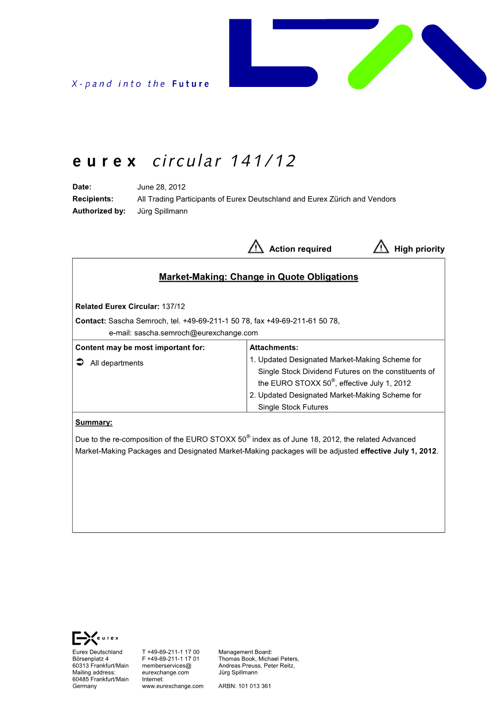 Eurex Circular 141/12