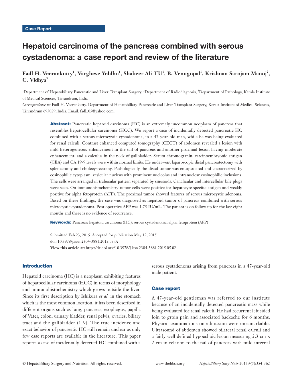 Hepatoid Carcinoma of the Pancreas Combined with Serous Cystadenoma: a Case Report and Review of the Literature