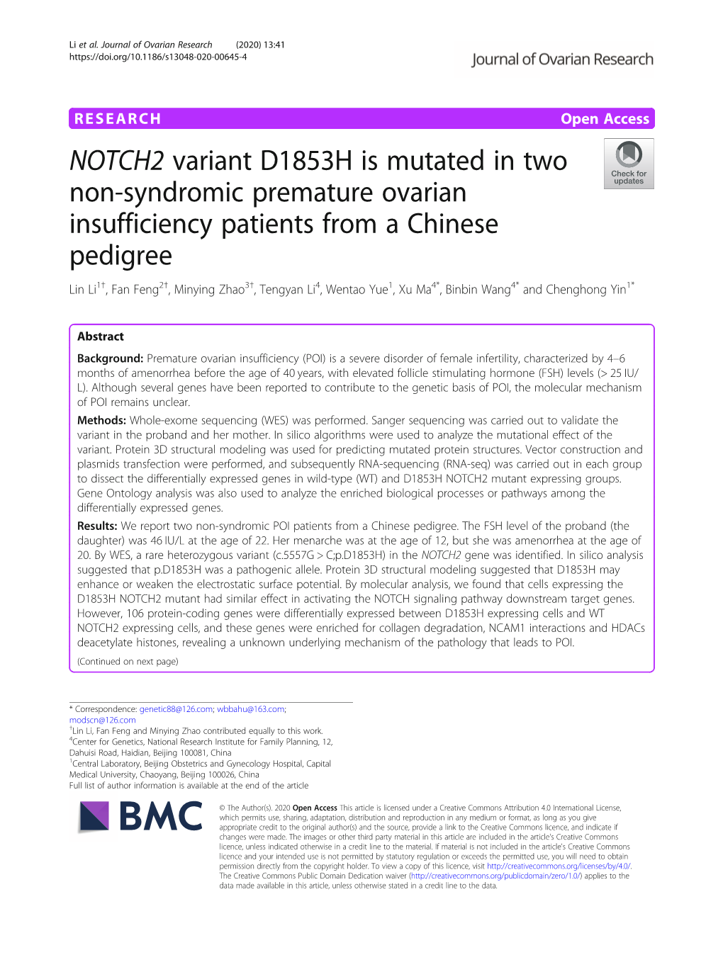 NOTCH2 Variant D1853H Is Mutated in Two Non-Syndromic Premature