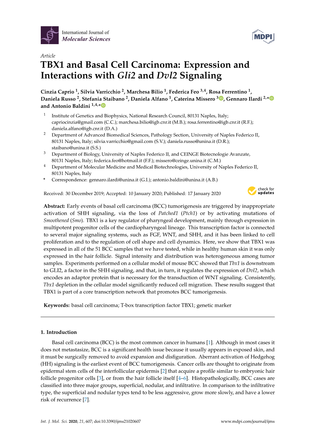 TBX1 and Basal Cell Carcinoma: Expression and Interactions with Gli2 and Dvl2 Signaling