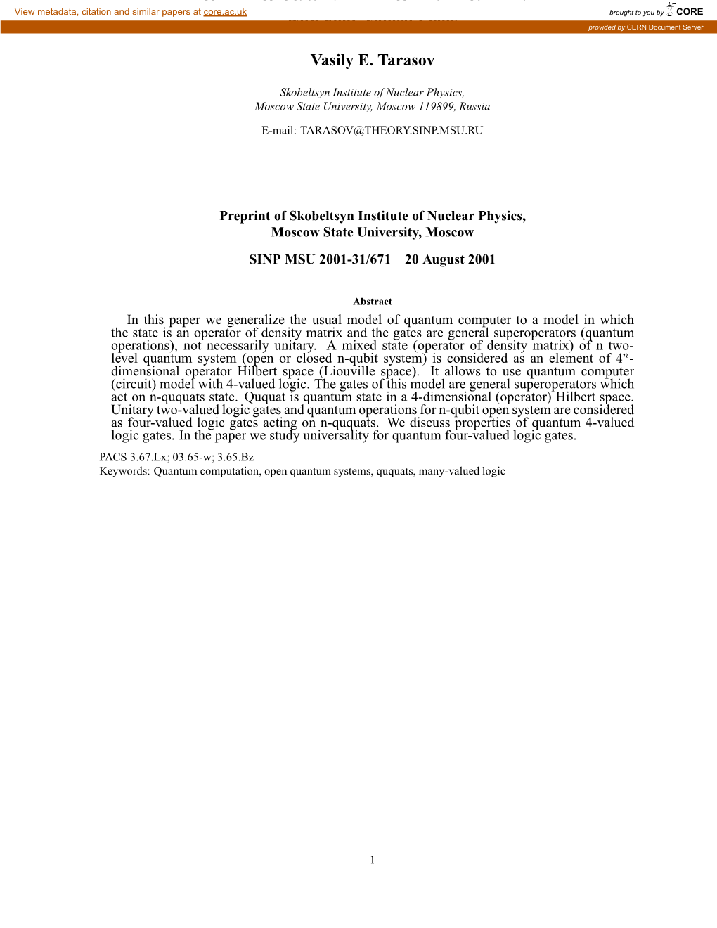 Open N-Qubit System As a Quantum Computer with Four-Valued Logic