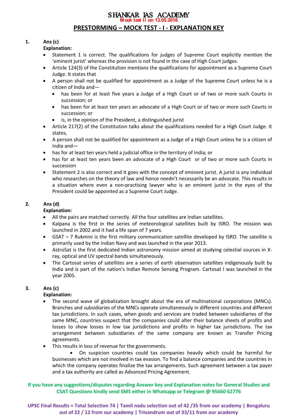 Shankar Ias Academy Prestorming – Mock Test