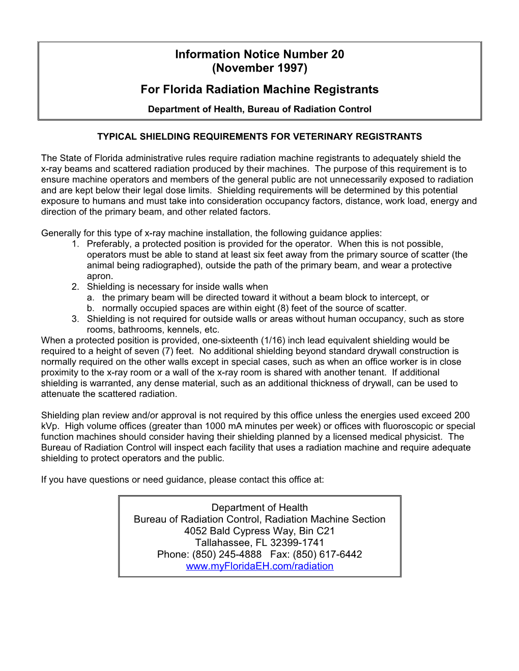 Typical Shielding Requirements for Veterinary Registrants