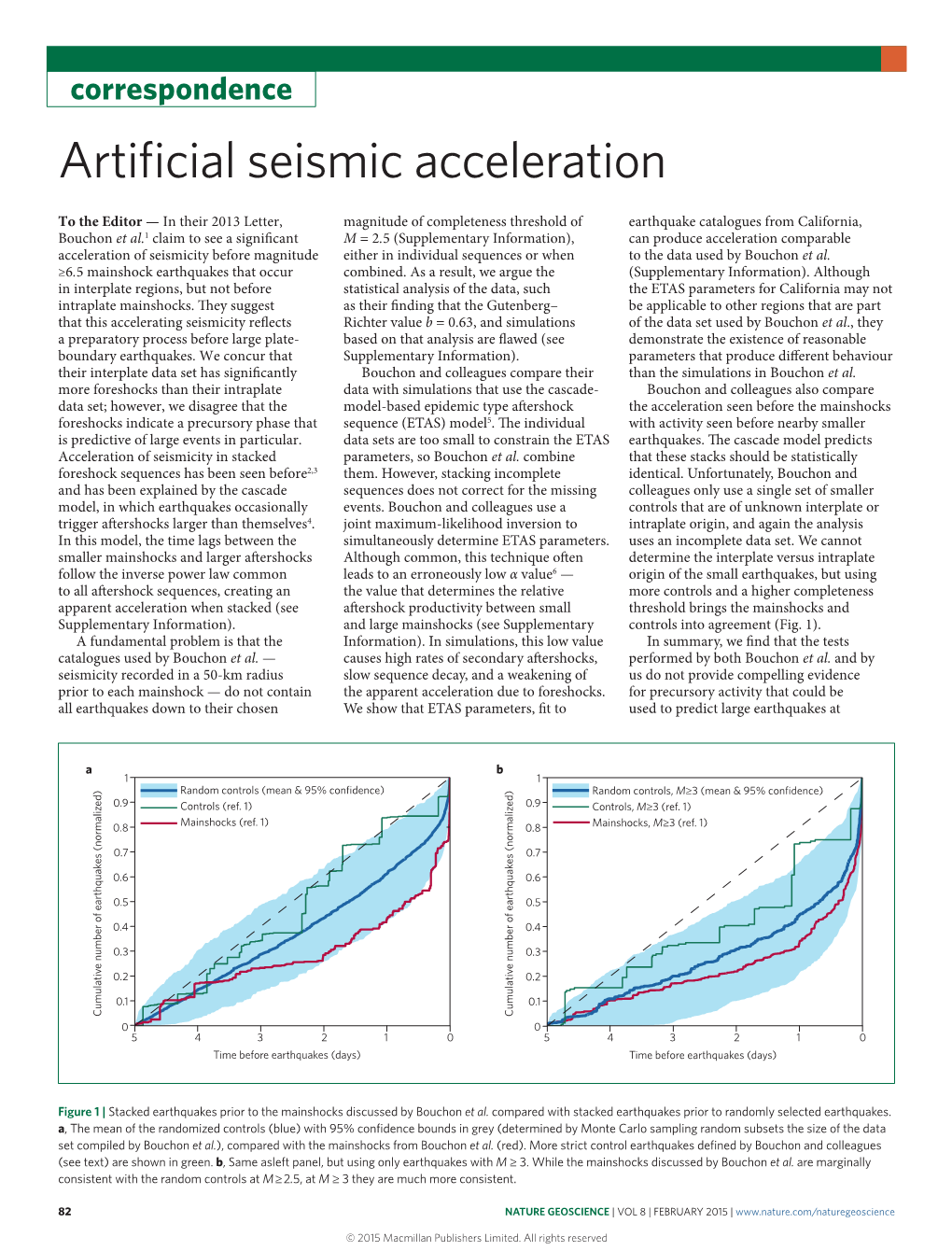 Artificial Seismic Acceleration, Nature Geoscience