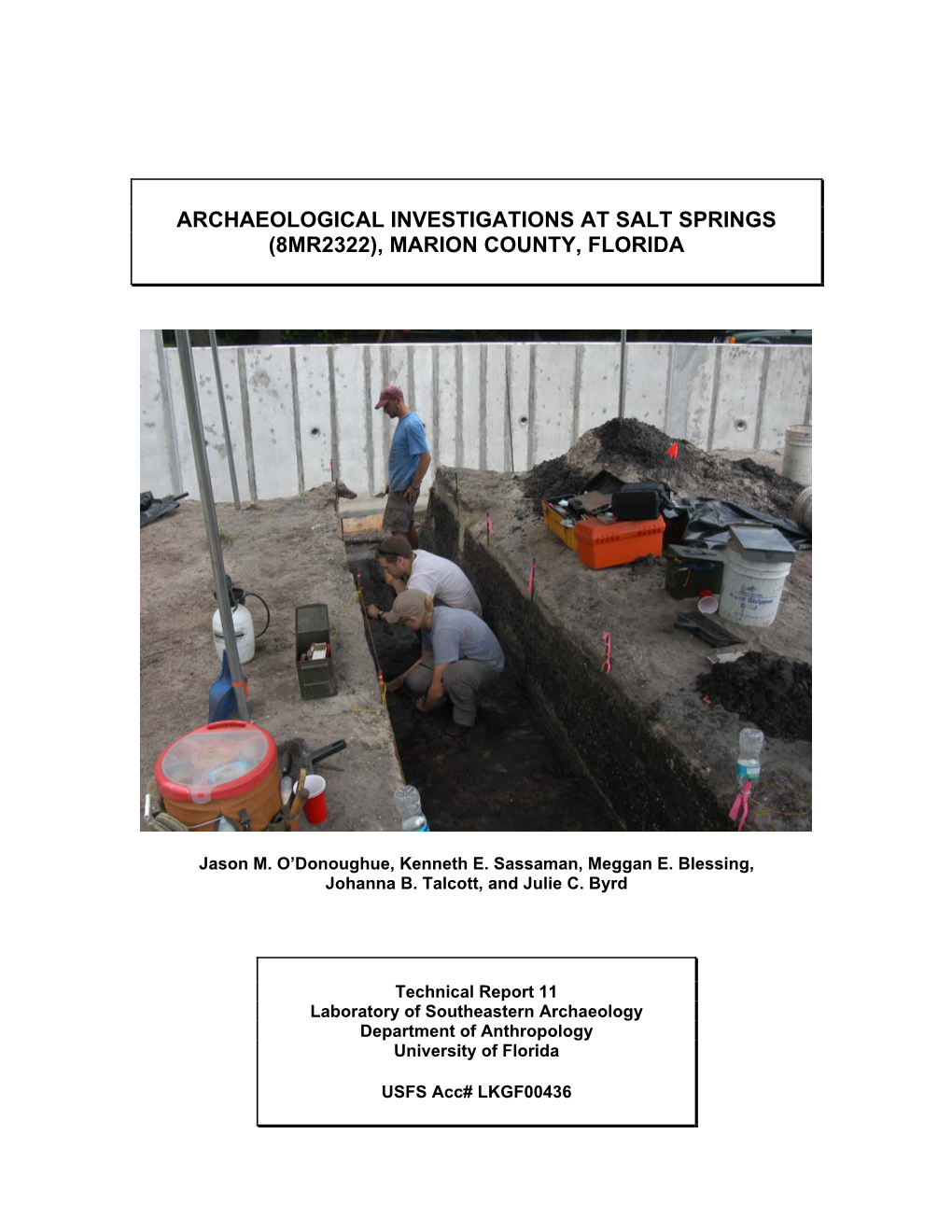 Archaeological Investigations at Salt Springs (8Mr2322), Marion County, Florida