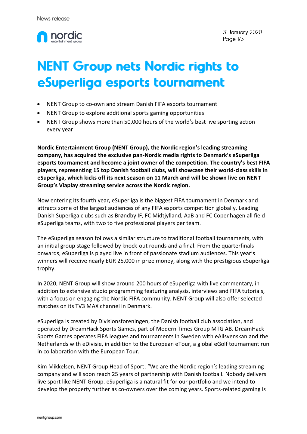 • NENT Group to Co-Own and Stream Danish FIFA Esports Tournament