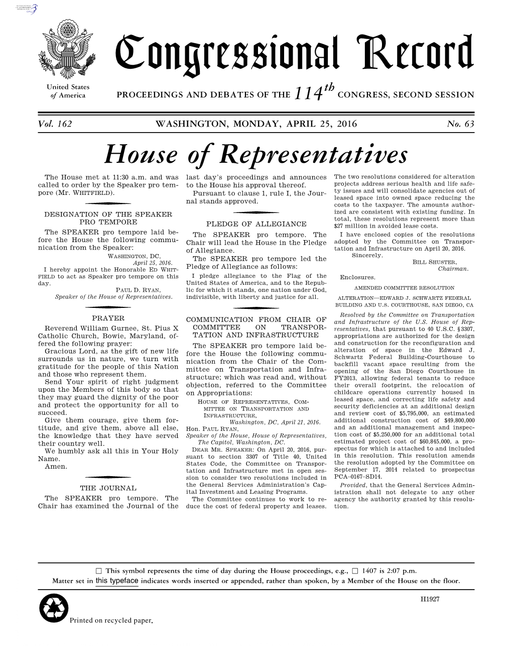 Congressional Record United States Th of America PROCEEDINGS and DEBATES of the 114 CONGRESS, SECOND SESSION