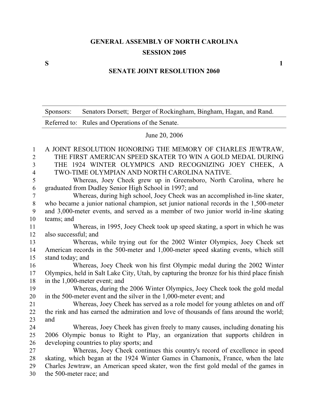 General Assembly of North Carolina Session 2005 S 1 Senate Joint Resolution 2060