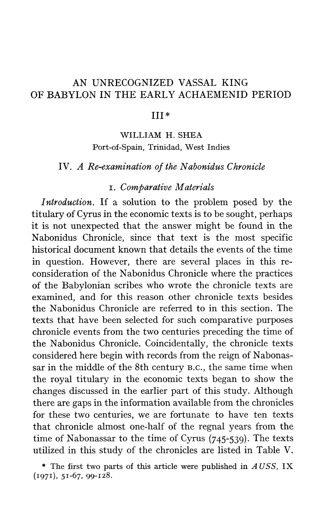 IV. a Re-Examination of the Nabonid~S Chonicle I