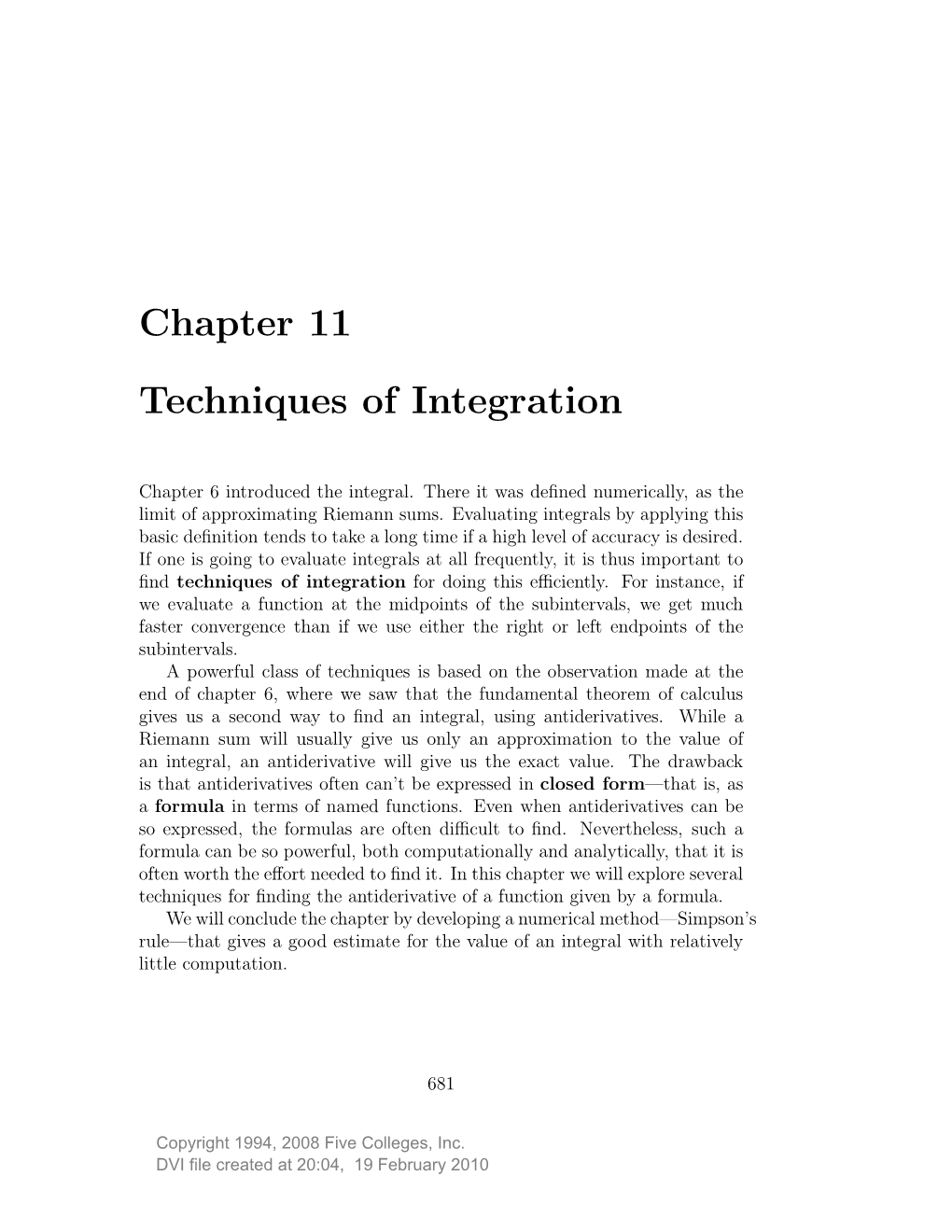 Chapter 11 Techniques of Integration