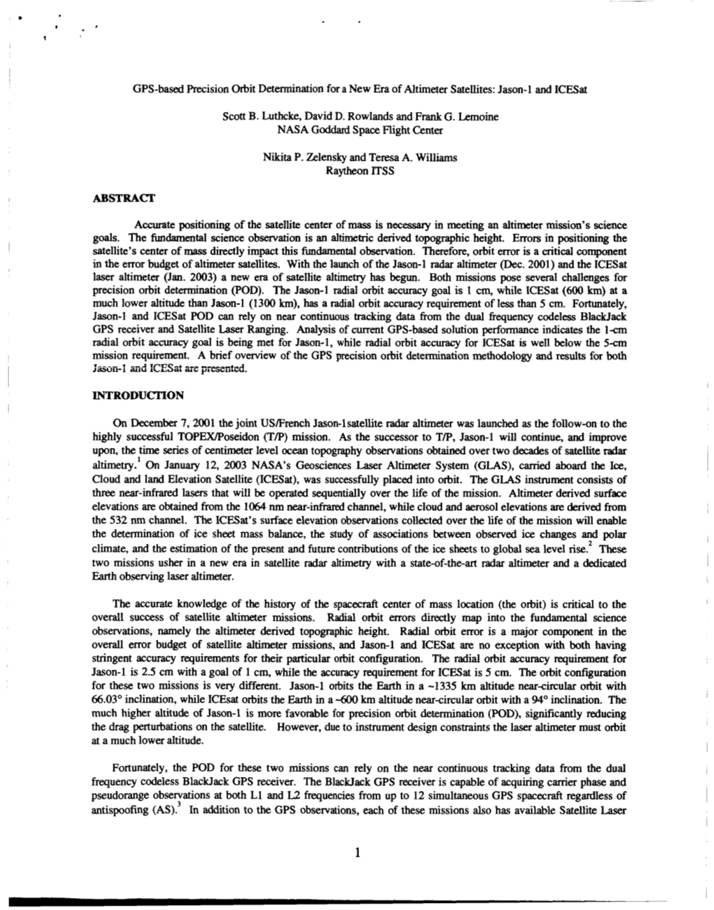 GPS-Based Precision Ohit Determination for a New Era of Altimeter Satellites: Jason-1 and Icesat