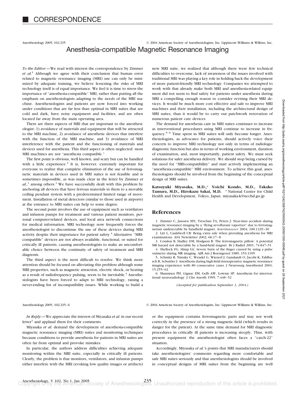 CORRESPONDENCE Anesthesia