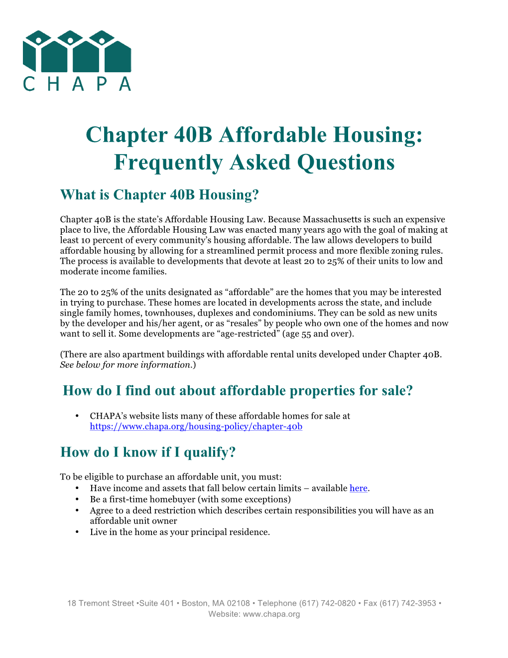 Chapter 40B Affordable Housing: Frequently Asked Questions