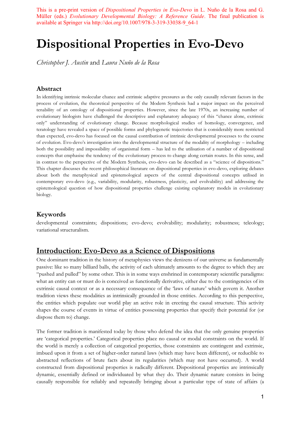 Dispositional Properties in Evo-Devo in L