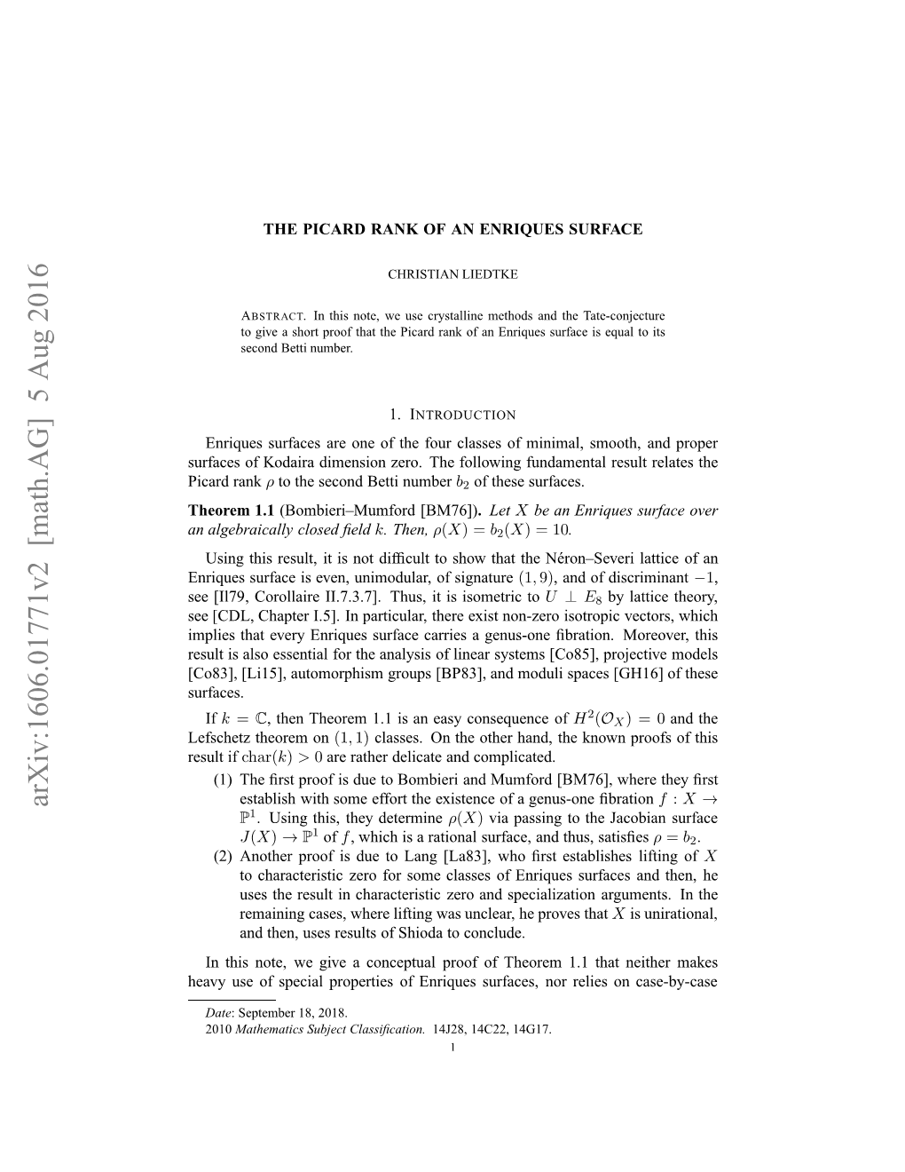 Arxiv:1606.01771V2 [Math.AG]