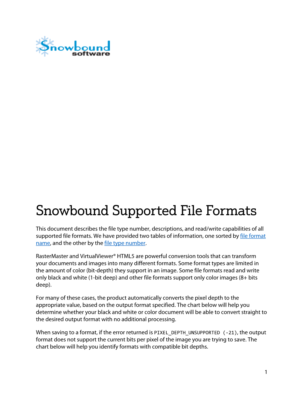 Snowbound Supported File Formats