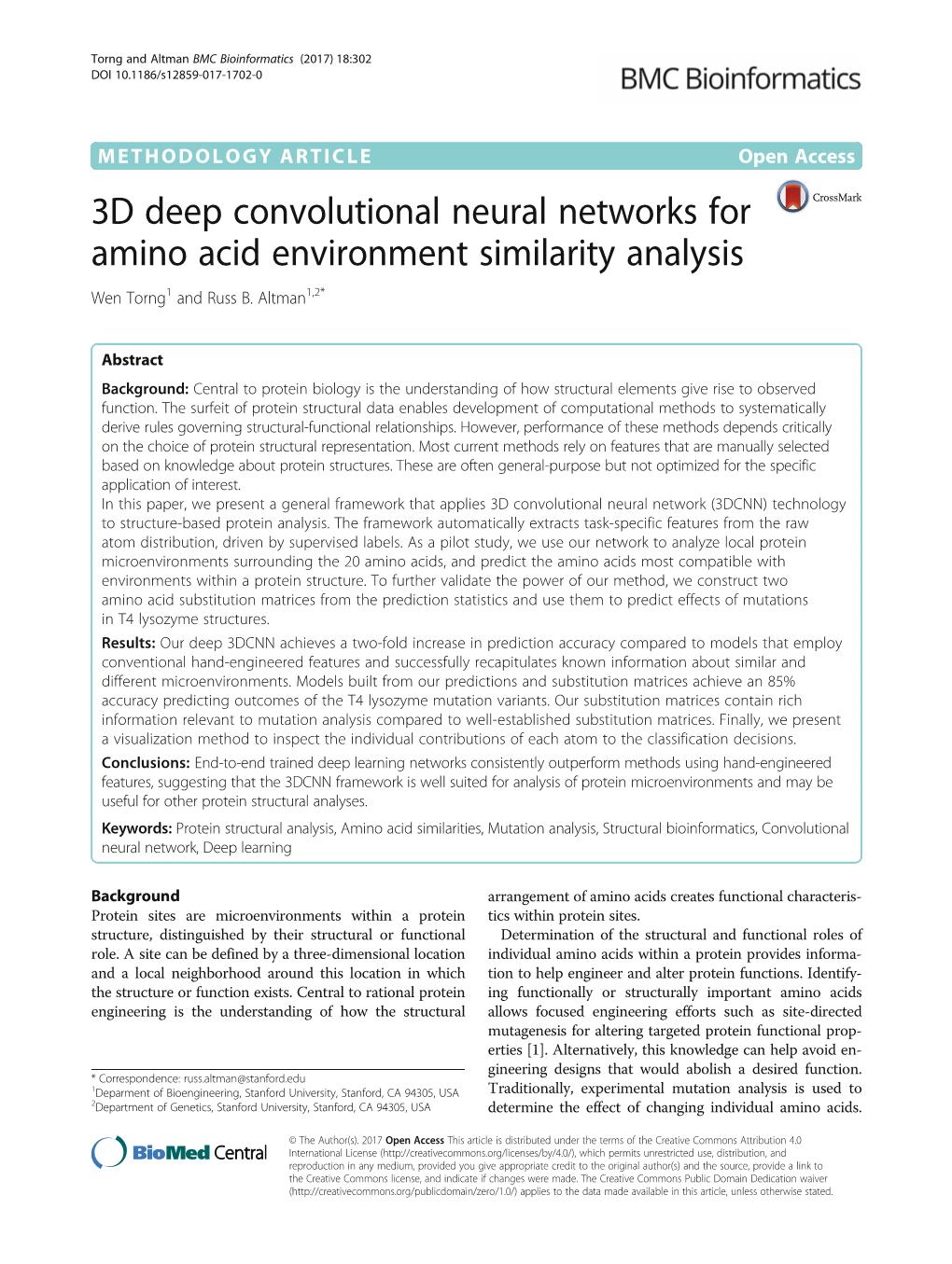 3D Deep Convolutional Neural Networks for Amino Acid Environment Similarity Analysis Wen Torng1 and Russ B