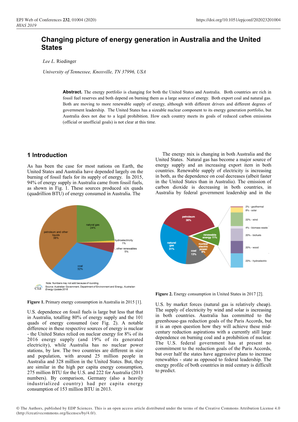 Changing Picture of Energy Generation in Australia and the United States