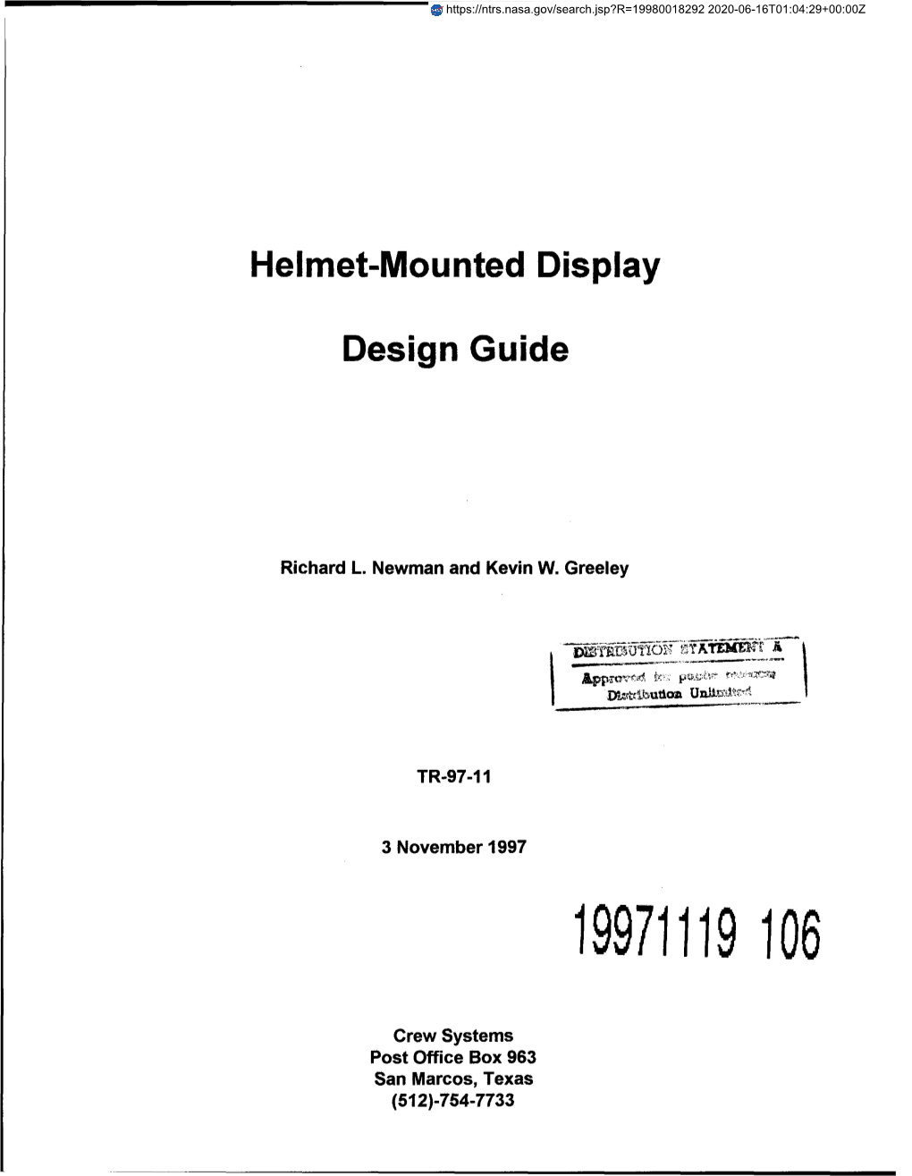 Helmet-Mounted Display Design Guide I Contract NAS2-14151