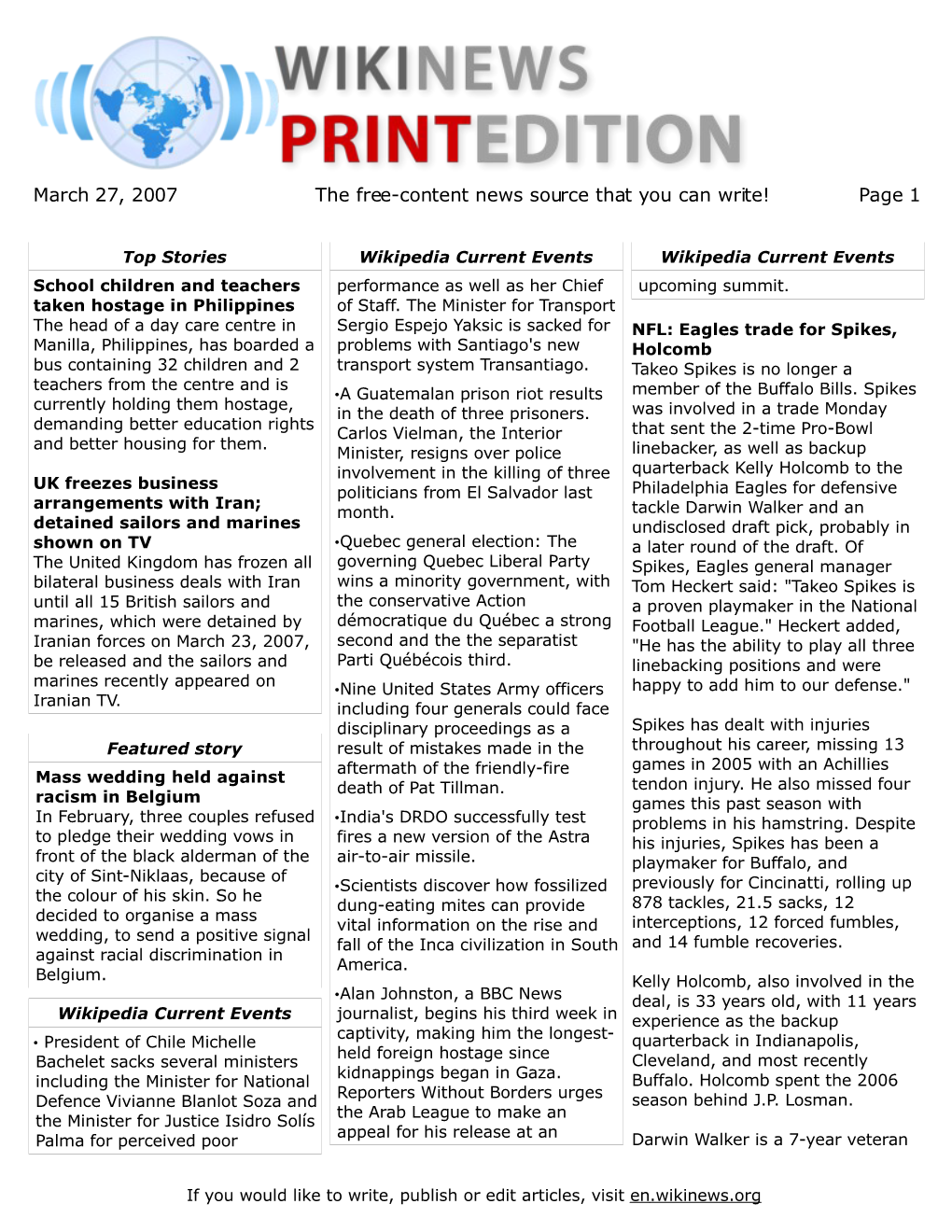 March 27, 2007 the Free-Content News Source That You Can Write! Page 1