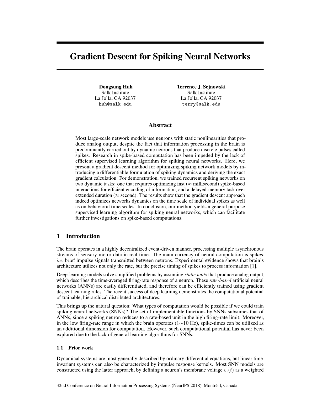 Gradient Descent for Spiking Neural Networks